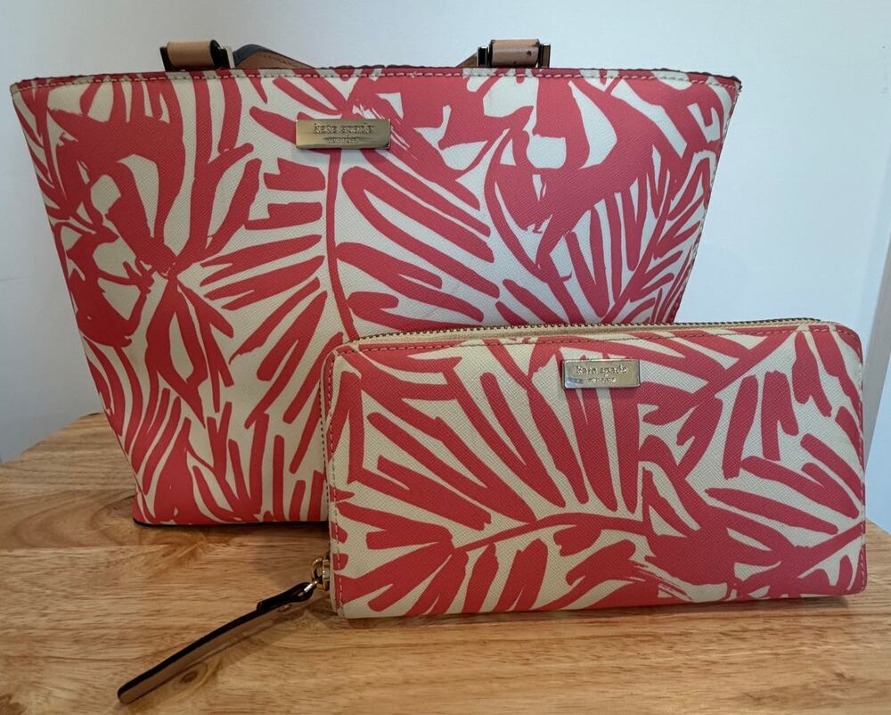 Kate Spade New York Grant Street Small Tote Bag + Wallet Vinyl Tropical Summer